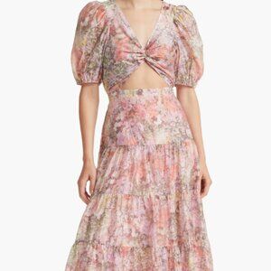 & Other Stories Floral Puff Sleeve Midi Dress – Size 2